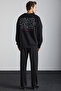 Domagoj Men's Organic Cotton Western Printed Crew Neck Oversize Black Sweatshirt - 6