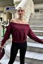 Burgundy Boat Neck Women's Sweatshirt Mg2239 - 4