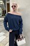 Navy Blue Boat Neck Women's Sweatshirt Mg2239 - 3