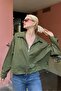 Khaki Zippered Women's Oversize Jacket with Pocket Detail Mg2188 - 3