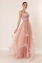 Bead Embroidered Sheer Layered Tulle Taffeta Long Evening Dress - 3