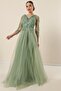 Front Back V Neck Top Glitter Motif Lined Long Tulle Dress - 2