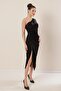 One Shoulder Front Gathered Velvet Dress - 2
