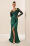 Double Breasted Collar Waist Belted Lined Glitter Detailed Tulle Sleeve Inside Mini Satin Dress - 2