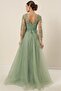 Front Back V Neck Top Glitter Motif Lined Long Tulle Dress - 5