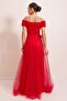String Straps Madonna Neck Front Slit Lined Tulle Long Dress - 5