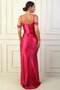 Women's Low Sleeve Strap Dress with Draped Front and Window Detail, Lined Long Satin Dress - 4