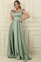 Spaghetti Strap Stone Detailed Square Neck Lined Long Satin Dress - 2