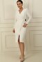 Double-breasted Single Collar Bead Detailed Half Lined Wrap Dress - 2