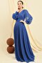 Double Breasted Collar Sleeves Buttoned Lined Glitter Long Dress - 3