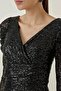 Double Breasted Neck Front Draped Lined Sequined Long Dress - 4