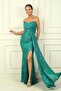 Front Draped Lined Strapless Sequined Long Dress