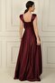Spaghetti Strap Stone Detailed Square Neck Lined Long Satin Dress - 4