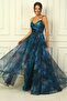 Women's Strappy, Lace-Up Back, Draped Front, Floral Organza Long Dress