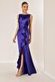 Women's Front Draped Flounce Lined Long Satin Dress - 3