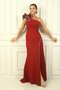 One Lettuce Shoulder Lined Shiny Stone Detailed Crepe Fish Evening Dress - 2