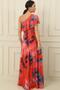 One Shoulder Lined Slit Printed Long Chiffon Dress - 4