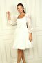 Women's Square Neck Long Sleeve Waist Belt Pleated Organza Short Dress - 2