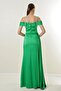 Stone Detailed Thin Straps Low Sleeve Lined Long Satin Dress - 5