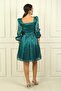 Women's Square Neck Long Sleeve Waist Belt Pleated Organza Short Dress - 4
