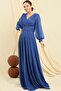 Double Breasted Collar Sleeves Buttoned Lined Glitter Long Dress