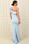 One Shoulder Stripe Jewel Skirt Slit Lined Long Crepe Evening Dress - 4