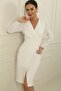 Double-breasted Single Collar Bead Detailed Half Lined Wrap Dress