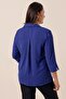 Polo Neck Quarter Sleeve Plus Size Blouse - 5