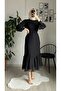 Pleated Black Chiffon Hijab Dress - 4
