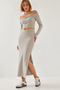 Women's Gray Madonna Collar Bottom-Top Set 60351208