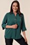 Polo Neck Quarter Sleeve Plus Size Blouse - 3