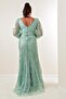Front Back V-Neck Glittery Flock Print Plus Size Long Dress - 5