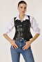 Buttoned Front Pocket Lined Leather Vest