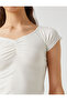 Basic Gathered V-Neck Ribbed Short Sleeve T-Shirt - 5