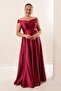 Madonna Yaka Waist Belt Lined Slit Plus Size Long Satin Dress - 2