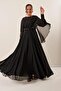 Plus Size Chiffon Dress with Beaded Waist and Gathered Front Lining - 2