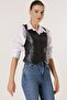 Buttoned Front Pocket Lined Leather Vest - 2