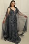Lined Plus Size Lurex Long Dress with Tulle Shawl Off the Shoulder - 2