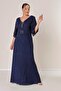 Front Back V Neck Chiffon Sleeves Lined Buckle Plus Size Silvery Long Dress - 3