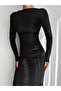 Velvet Front Draped Long Sleeve Long Dress Dress - 3
