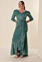Front Flounce Lined Glitter Plus Size Dress - 3