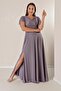 Double Breasted Neckline Front Draped Lined Sleeves Flounce Slit Plus Size Long Lurex Dress