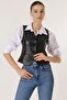 Buttoned Front Pocket Lined Leather Vest - 3