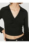 Polo Neck Crop T-Shirt Long Sleeve - 5