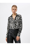 Zebra Patterned Shirt Long Sleeves with Pocket Detail and Hidden Buttons - 3