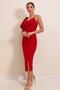 Single Sleeve Draped Lined Crepe Midi Dress - 2