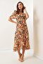 Monaco Chain Detailed Flounced Lined Hopper Pattern Chiffon Dress - 3