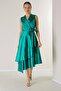 Double-Breasted Collar Lace-Up Satin Dress Slim Fit