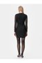 Tulle Polka Dot Mini Dress Drape Detailed Round Neck Long Sleeve - 4