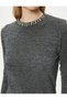 Glittery Knit Sweater with Shiny Stones and Crew Neck - 5